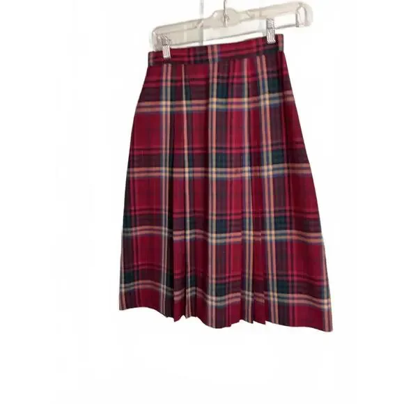 Skyr Wool Blend Red Plaid Pleated Skirt School girl Academia Preppy Size 4 - Picture 2 of 8